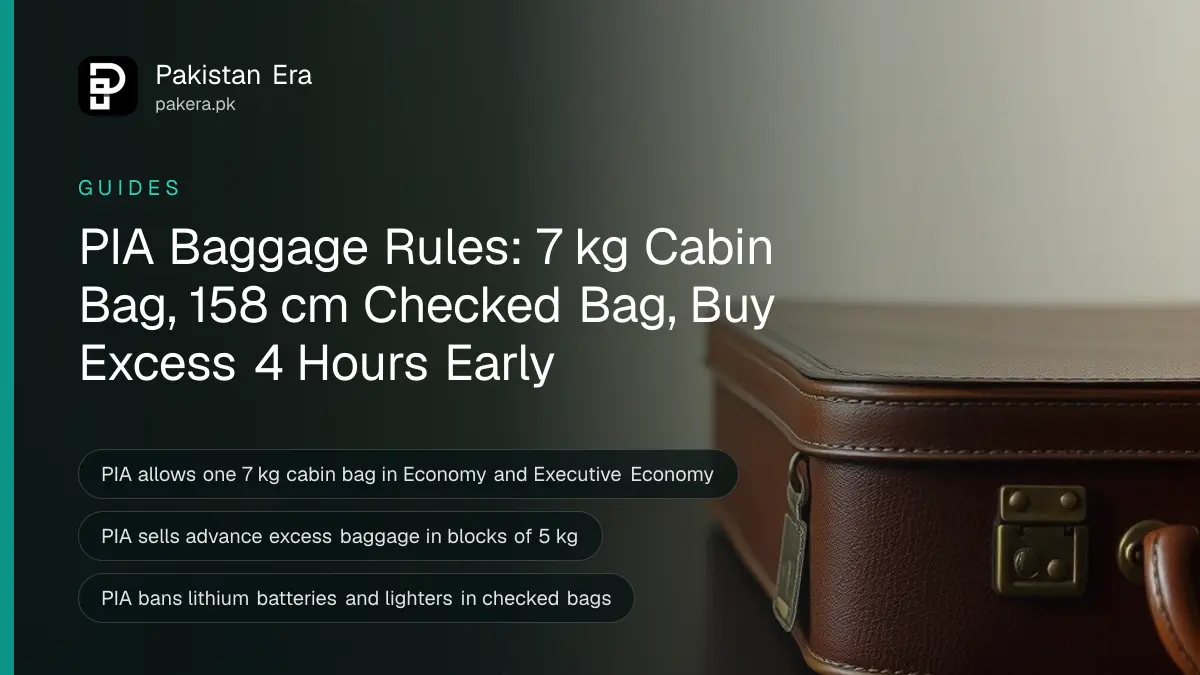 A closed leather suitcase, a small brass luggage scale and a folded cloth on a dark wooden table in soft light