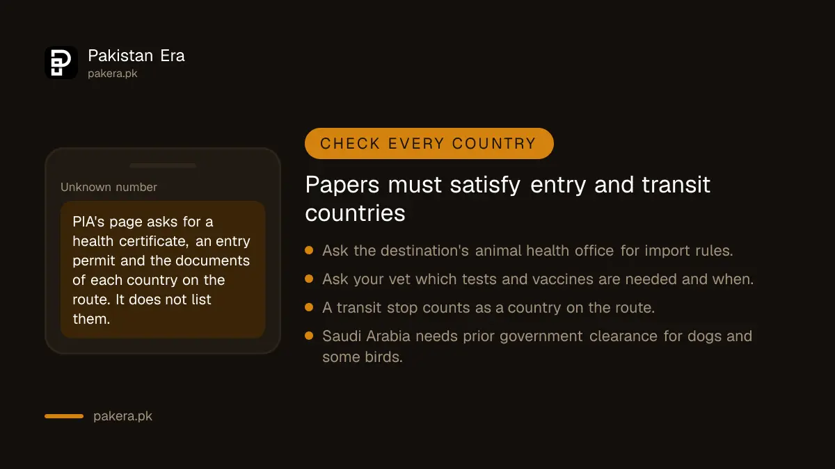 Papers needed to fly a pet on PIA from Pakistan