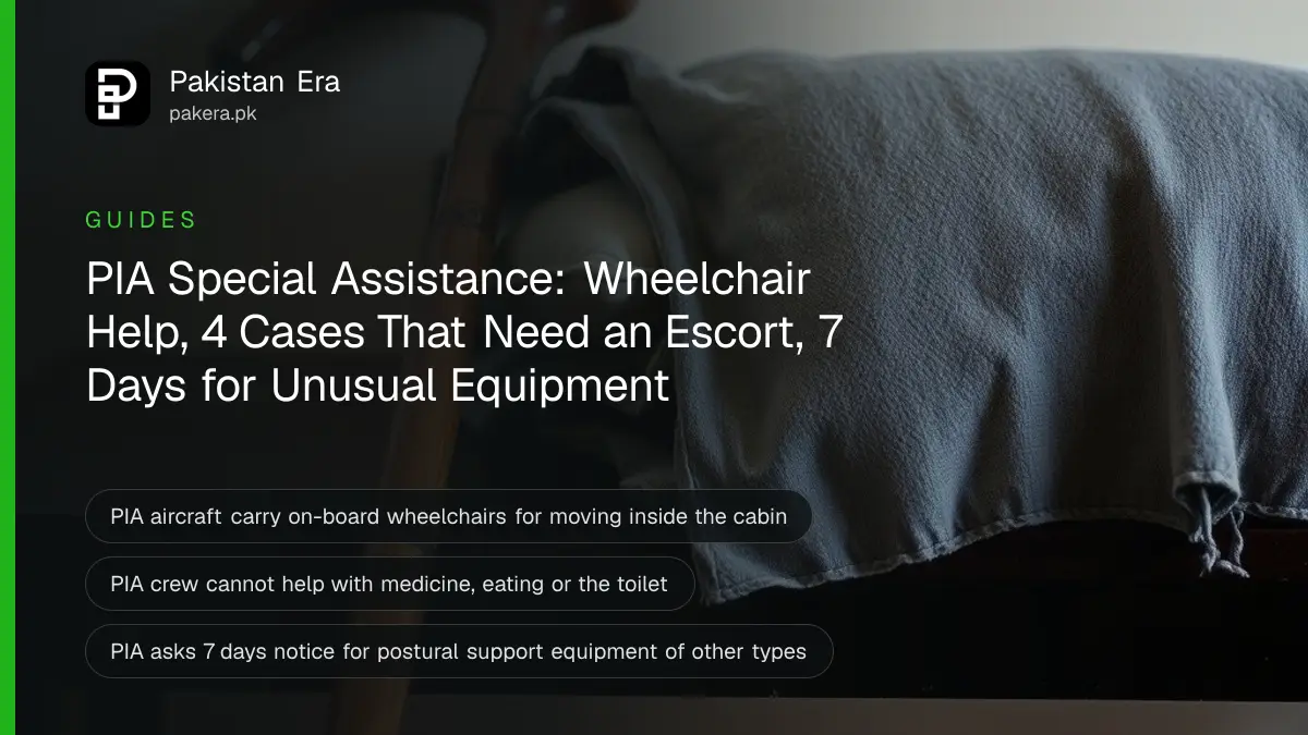 A folded wheelchair blanket, a wooden walking cane and a small cushion on a dark wooden table in soft light