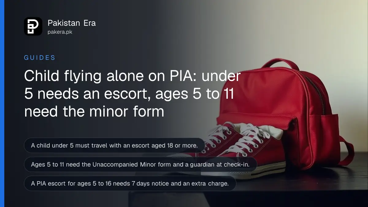 A small school bag and canvas shoes on a dark table, for a guide to PIA rules for children flying alone