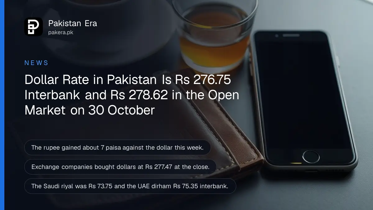 An open leather wallet beside a cup of tea and a phone on a cafe table
