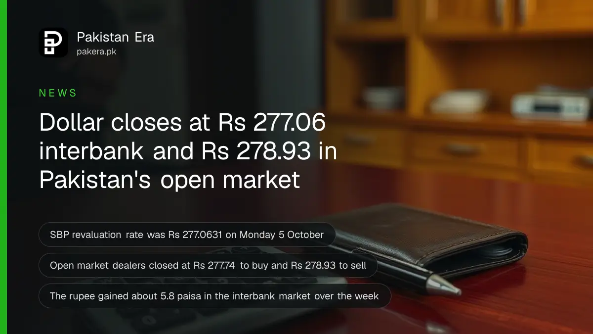 A calculator, a pen and a leather wallet on a wooden counter inside a Karachi currency exchange office
