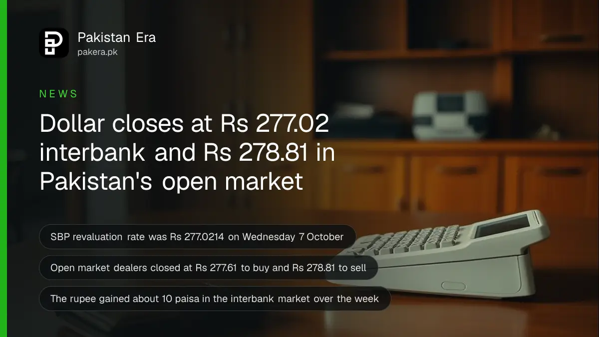 A plain calculator, a pen and a leather wallet on a wooden counter inside a Karachi currency exchange office