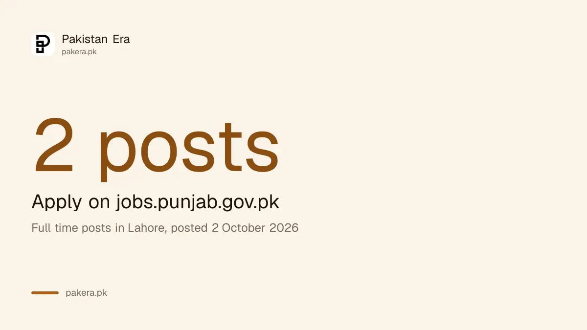 Punjab Land Records Authority jobs: 2 civil engineer posts in Lahore, last date 20 October 2026