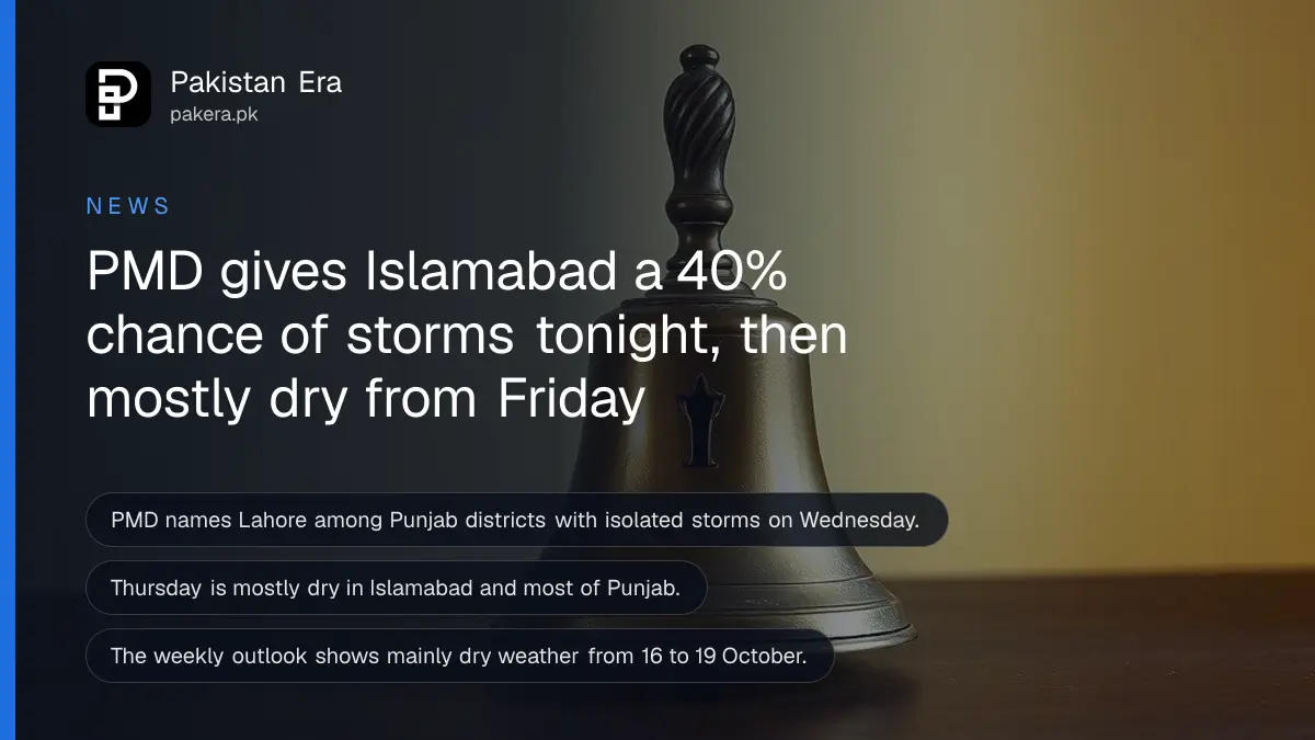 A brass bell on a dark wooden table, for a PMD weather forecast for Lahore and Islamabad