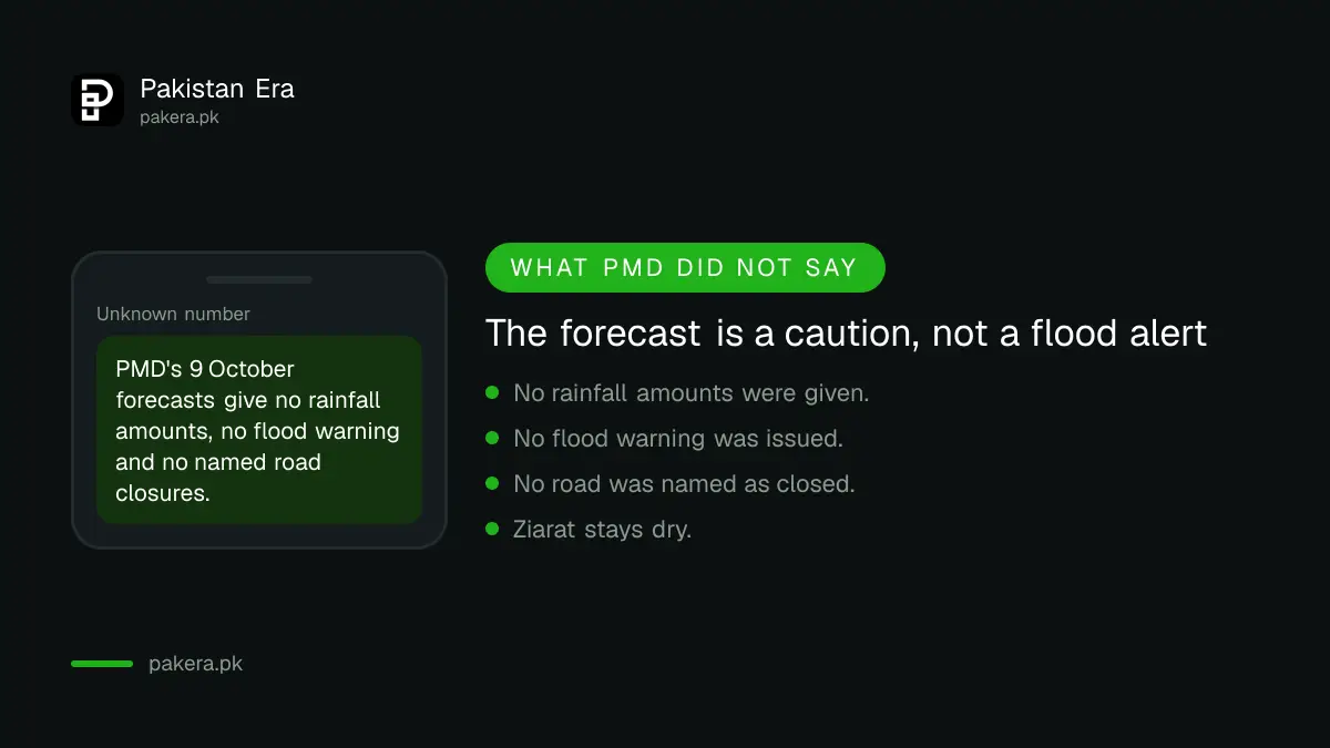 Note that PMD gave no rainfall amount, no flood warning and no road closure in its 9 October 2026 tourist forecast