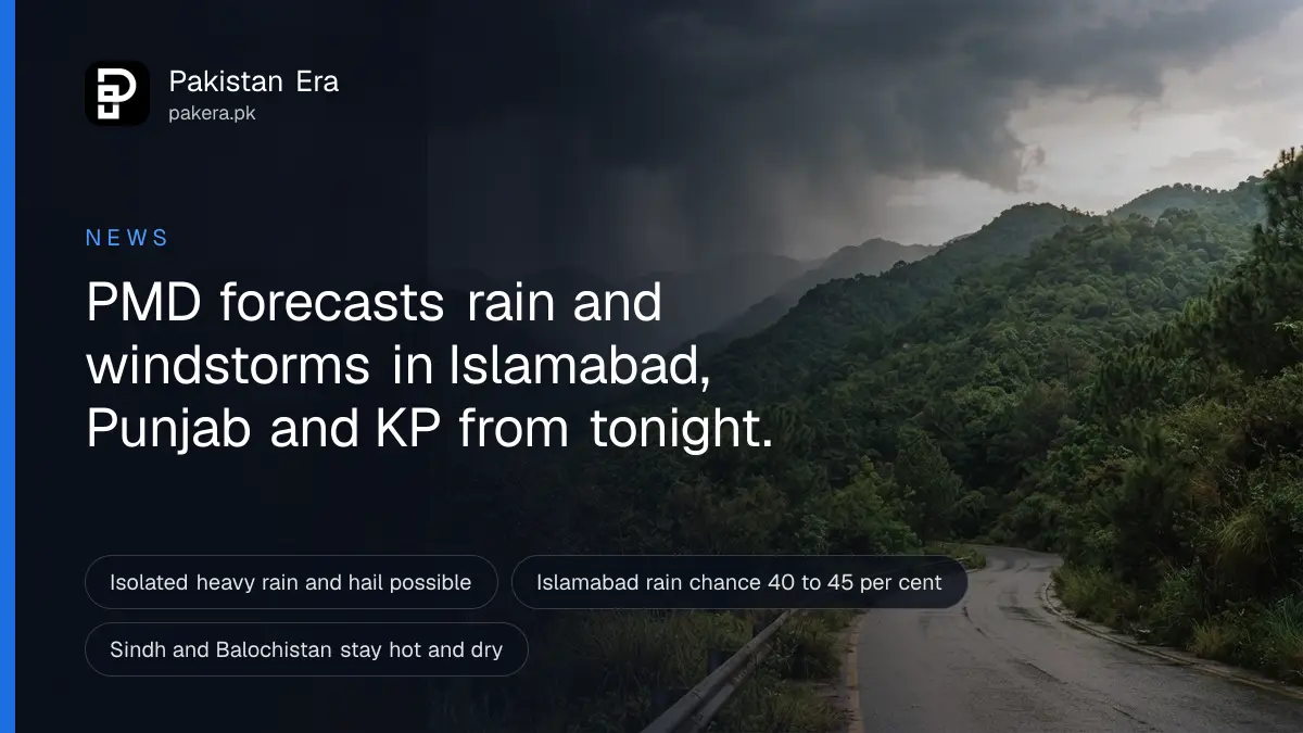 Dark rain clouds gathering over green forested hills near Islamabad
