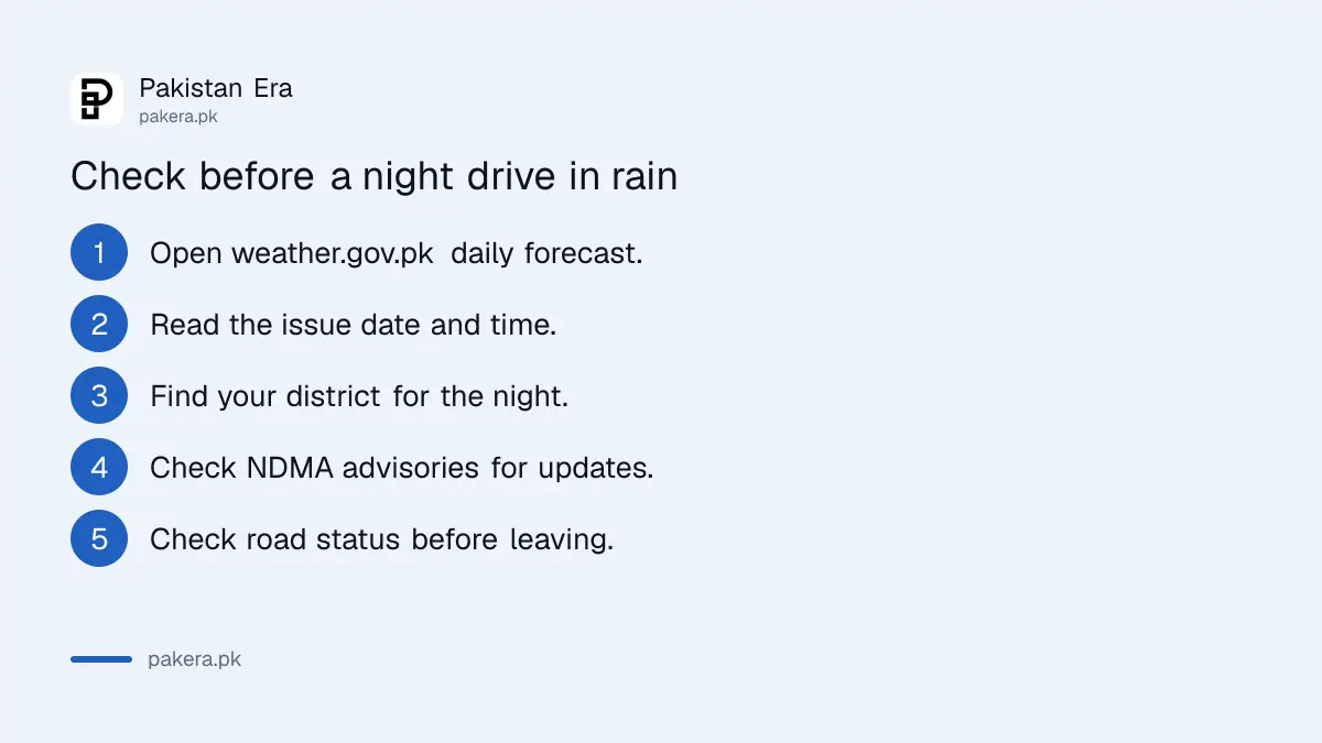 Five steps to check PMD and NDMA notices before a night drive in rain