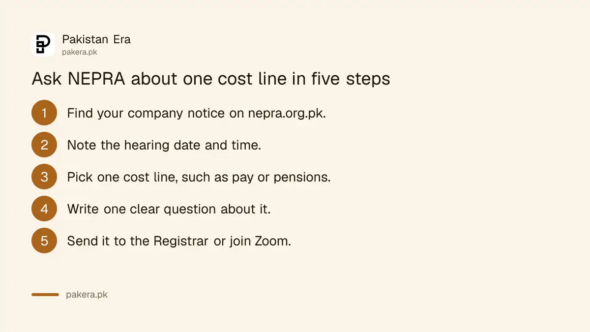 Five steps to ask NEPRA a question about a power company cost line