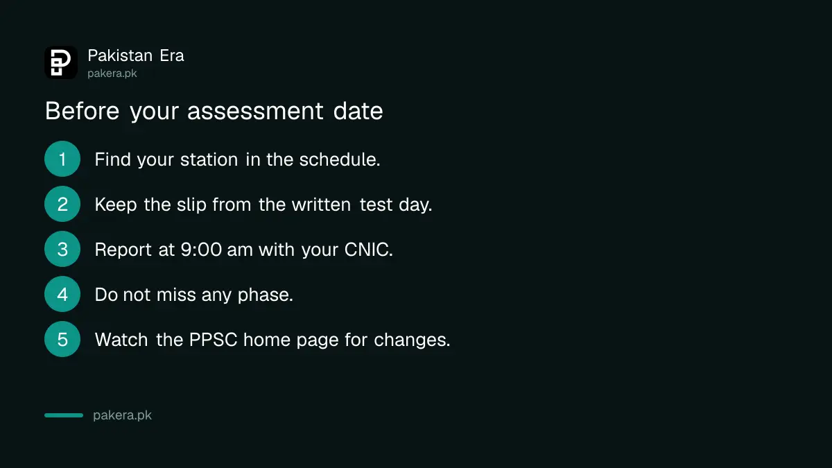 Rules for the PPSC CCE-2025 psychological assessment: slip issued on written test day, no phase may be missed