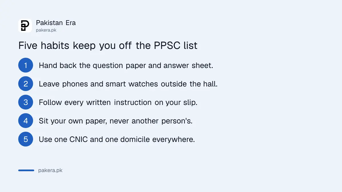Five step list of exam day habits that keep a candidate off the PPSC disqualified list