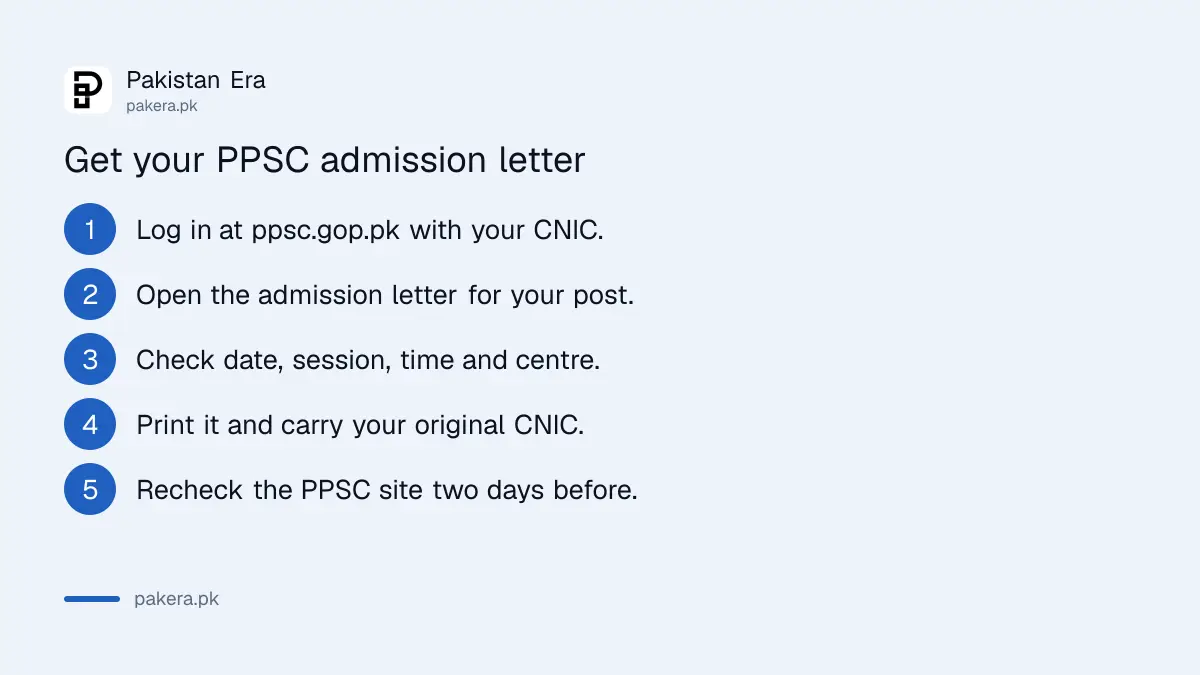 Steps to download the PPSC admission letter for the 17 and 18 October 2026 tests
