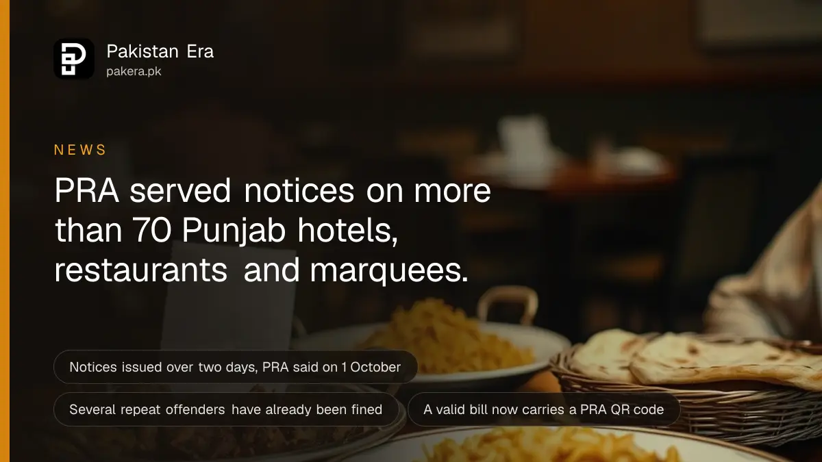 A restaurant table with plates of biryani, naan and karahi under warm lights, with a folded paper bill on a small steel tray