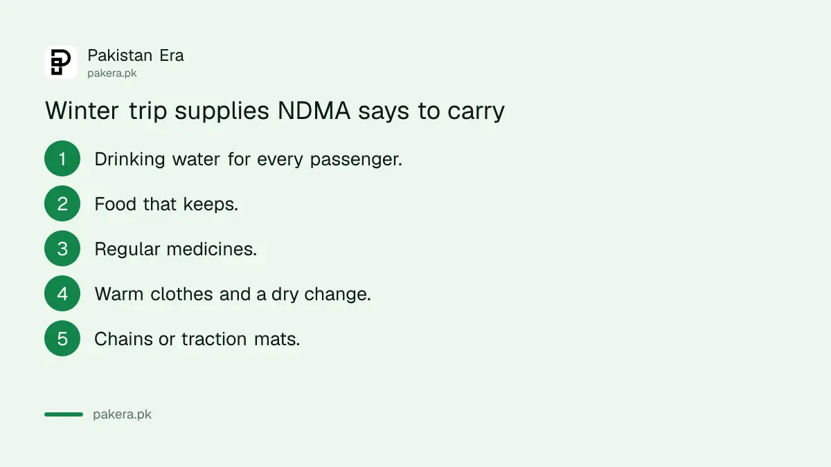 Supplies NDMA says to carry for a winter trip