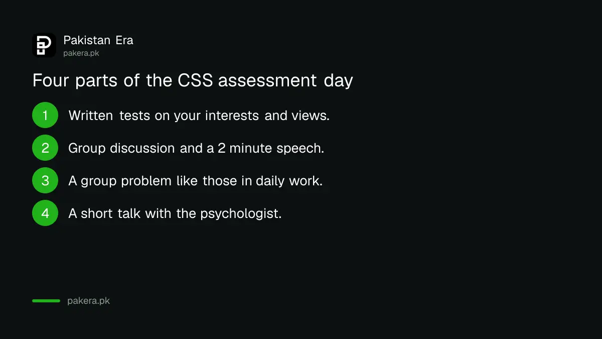 Four parts of the CSS psychological assessment day