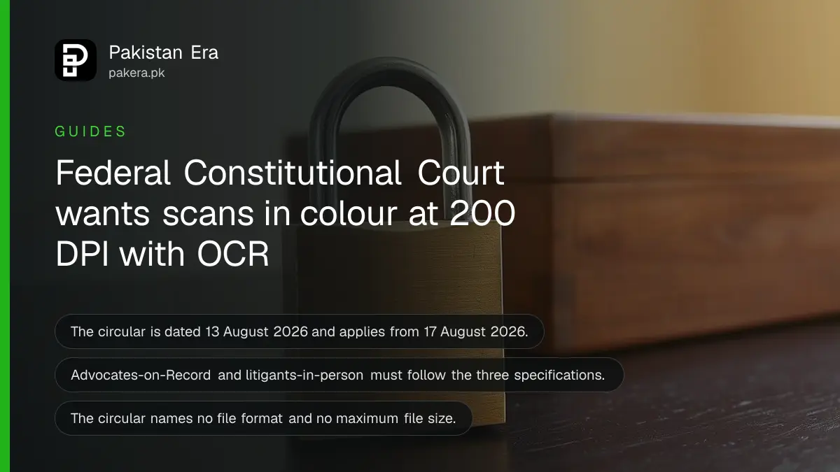 A brass padlock and a plain wooden box on a dark table, for a guide on scanned copies for the Federal Constitutional Court