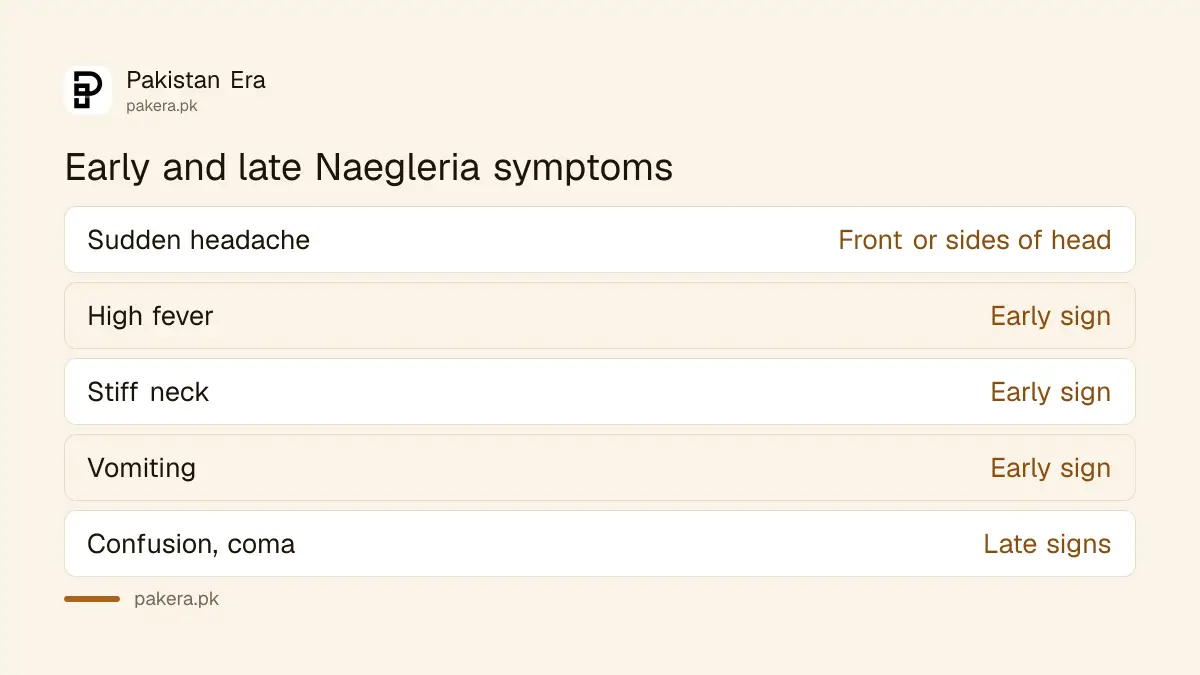 Table of early and late symptoms of Naegleria infection from the NIH advisory