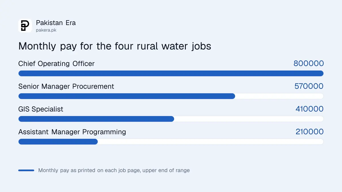 Pay for four Punjab rural water project jobs: Rs 800,000 for the Chief Operating Officer down to Rs 210,000 for the programmer