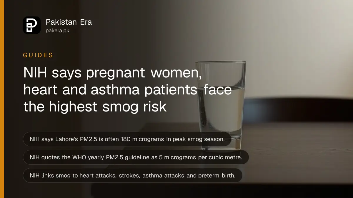 A glass of water on a dark wooden table, for a guide to protecting high risk groups from smog in Pakistan