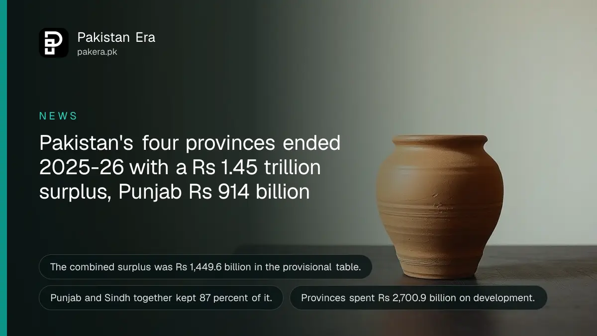 Plain terracotta pot on a dark wooden table, for a report on the surplus of Pakistan's provinces in 2025-26