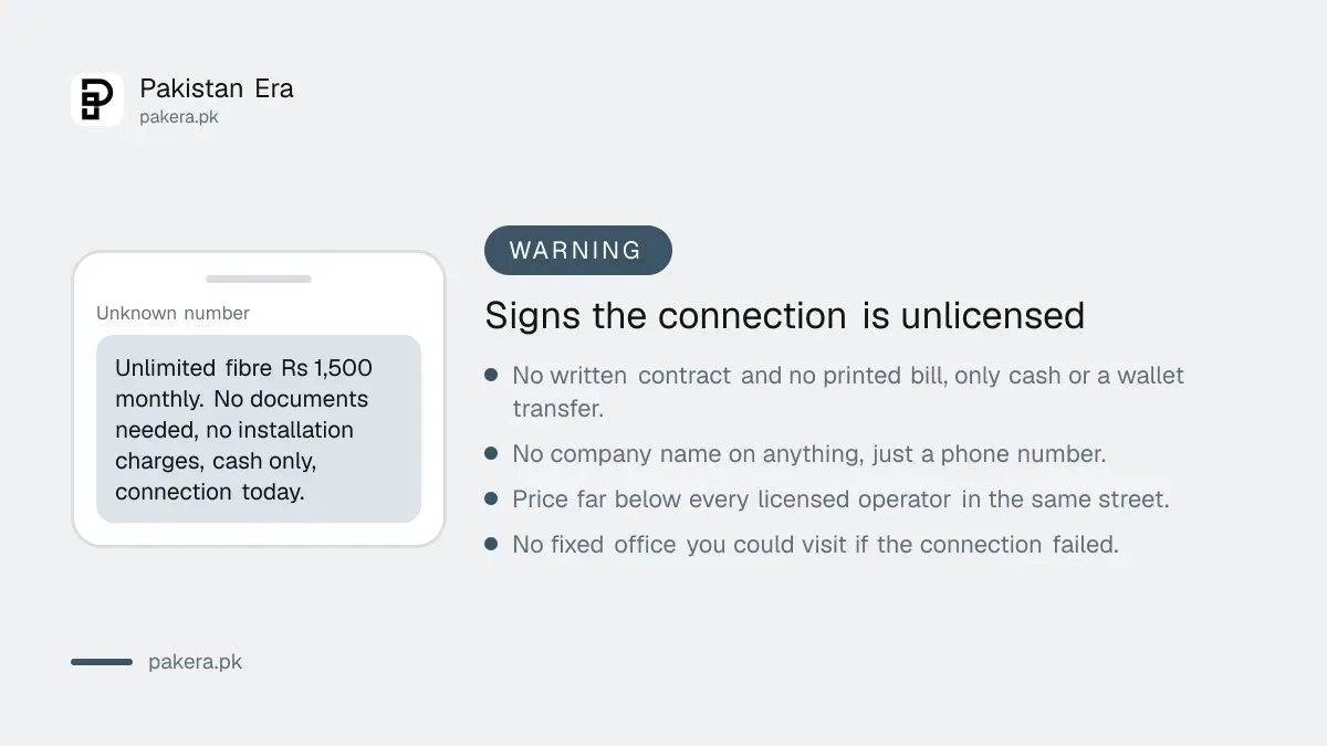 Warning signs that a local internet provider is operating without a PTA licence