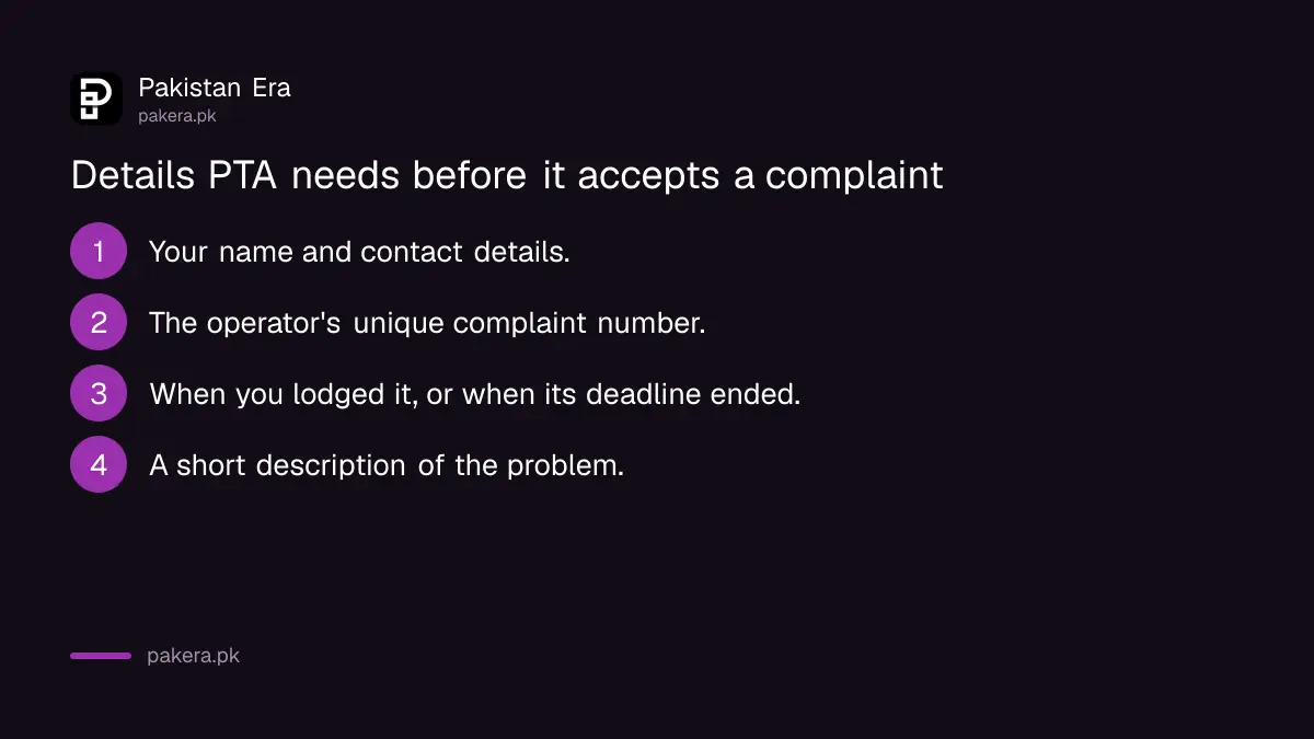 Four details PTA needs before it accepts a telecom complaint in Pakistan