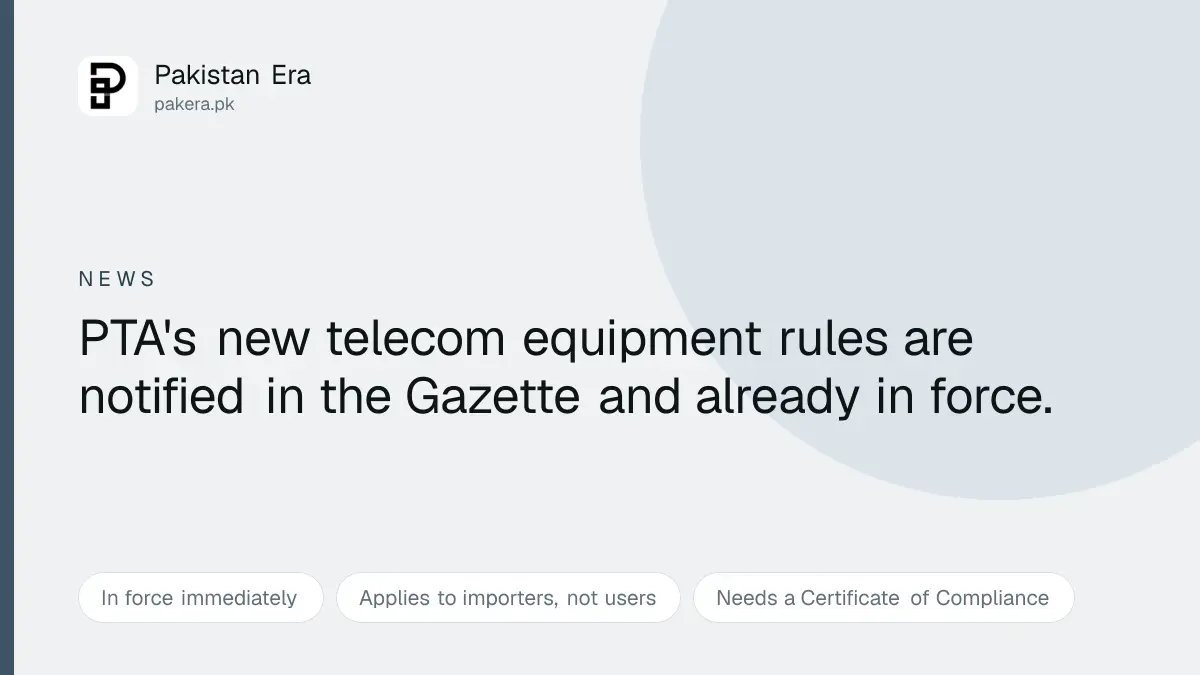 New PTA telecom equipment standards rules in Pakistan