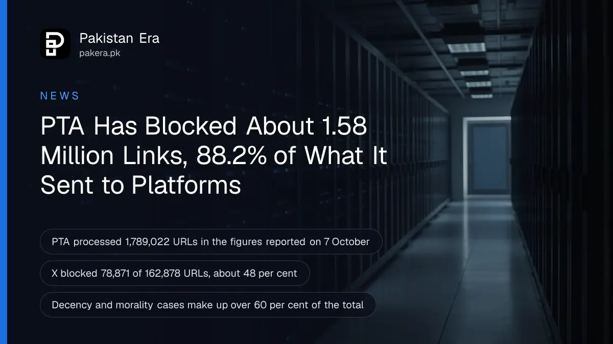 A dark server room with neat rows of black server racks and small blue lights, cool soft light, long perspective down the aisle