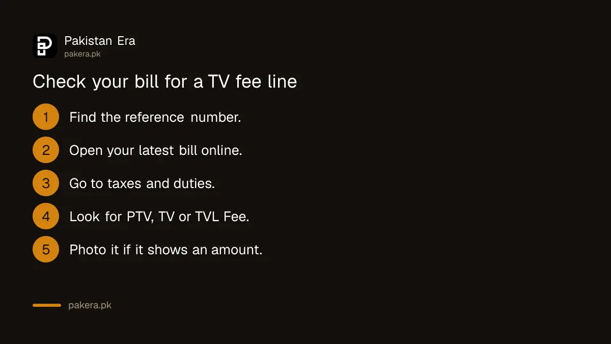 Steps to check an electricity bill for a PTV or TV licence fee line