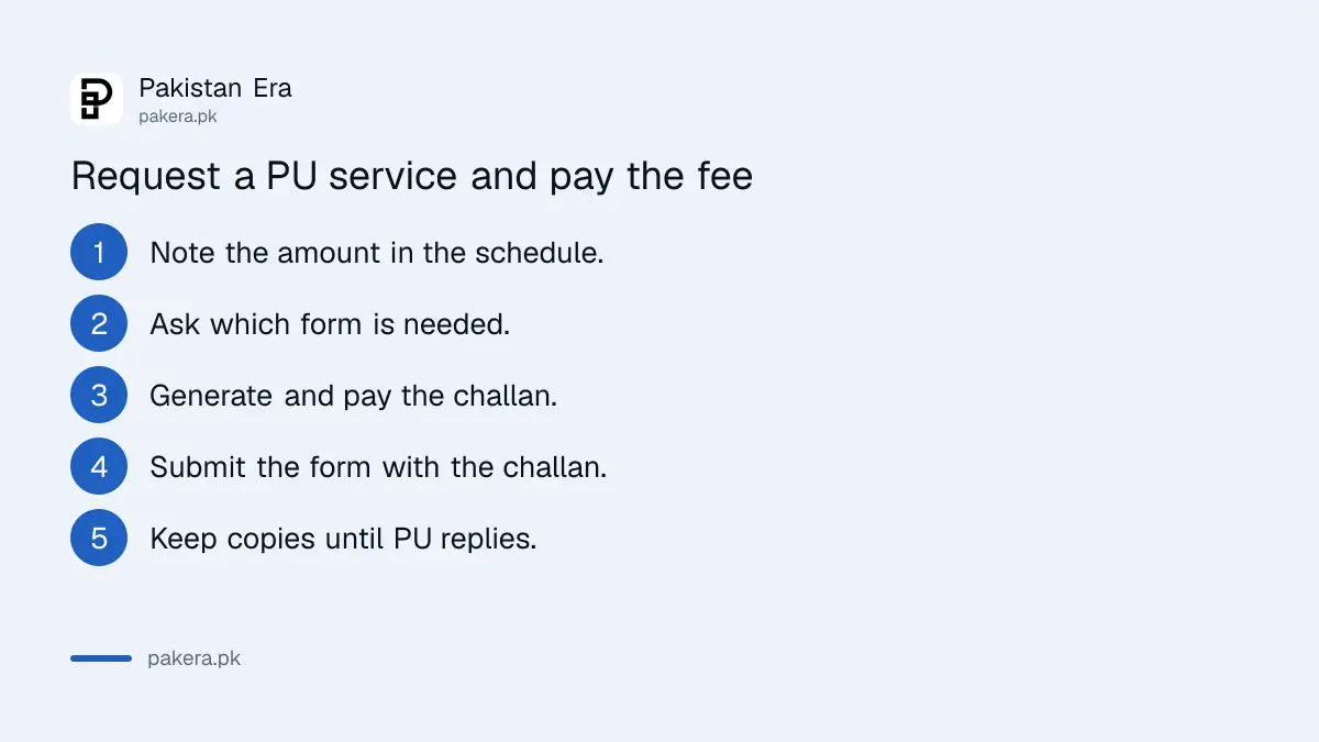 Steps to request a Punjab University service and pay the fee