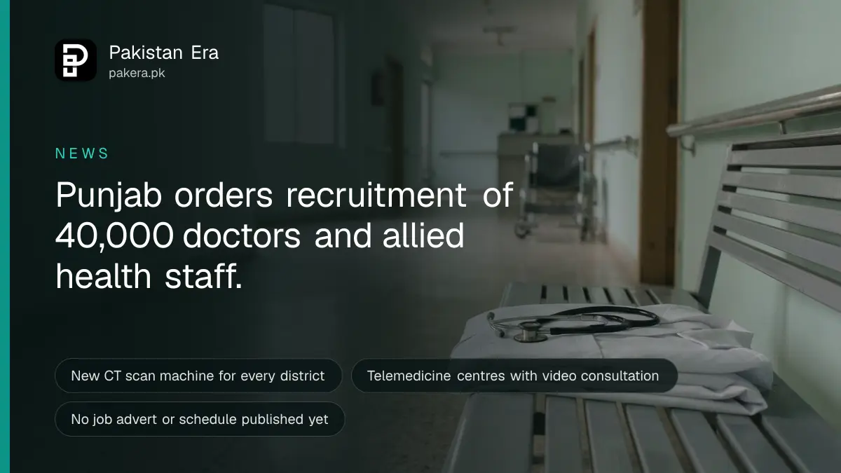 An empty, clean hospital corridor in Punjab with a stethoscope resting on a folded white coat on a bench