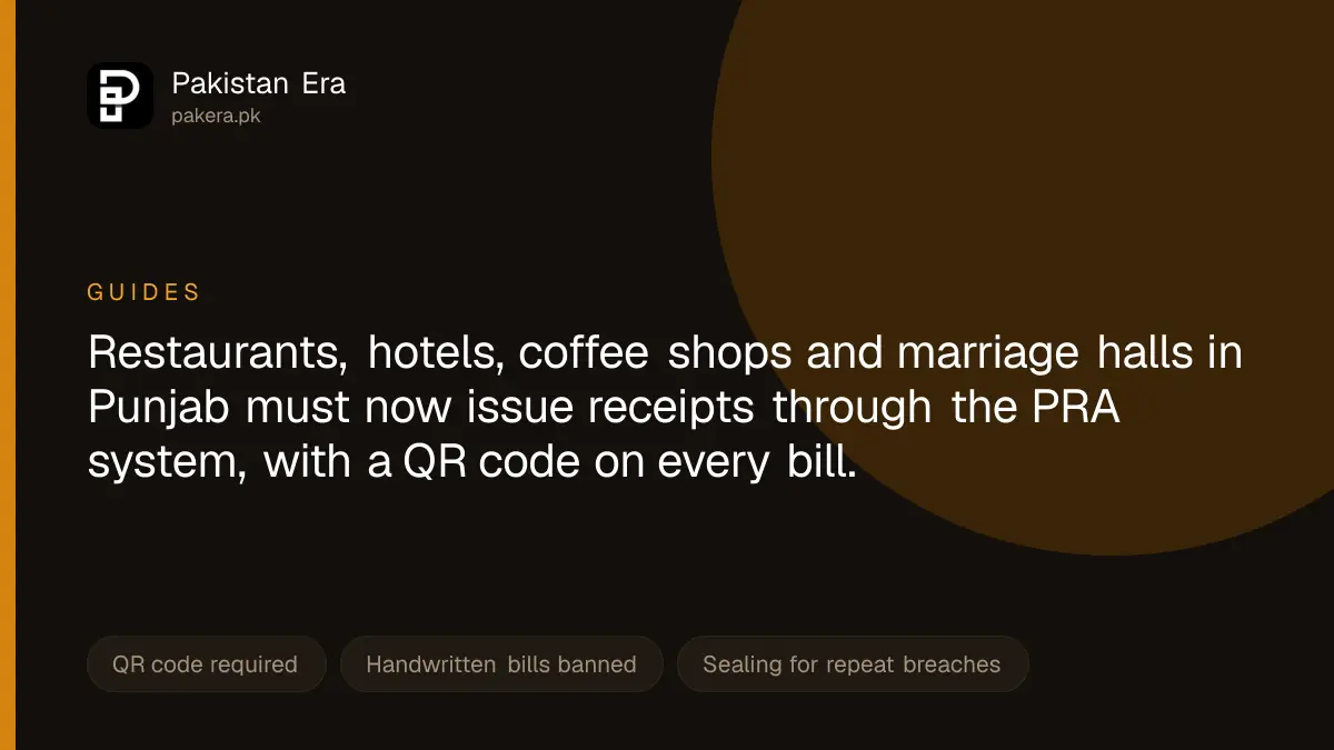 Punjab Revenue Authority rules requiring electronic receipts with a QR code at restaurants and marriage halls