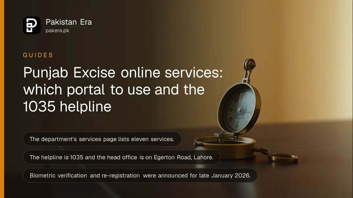 A brass compass on a dark wooden table, for a guide to Punjab Excise online services