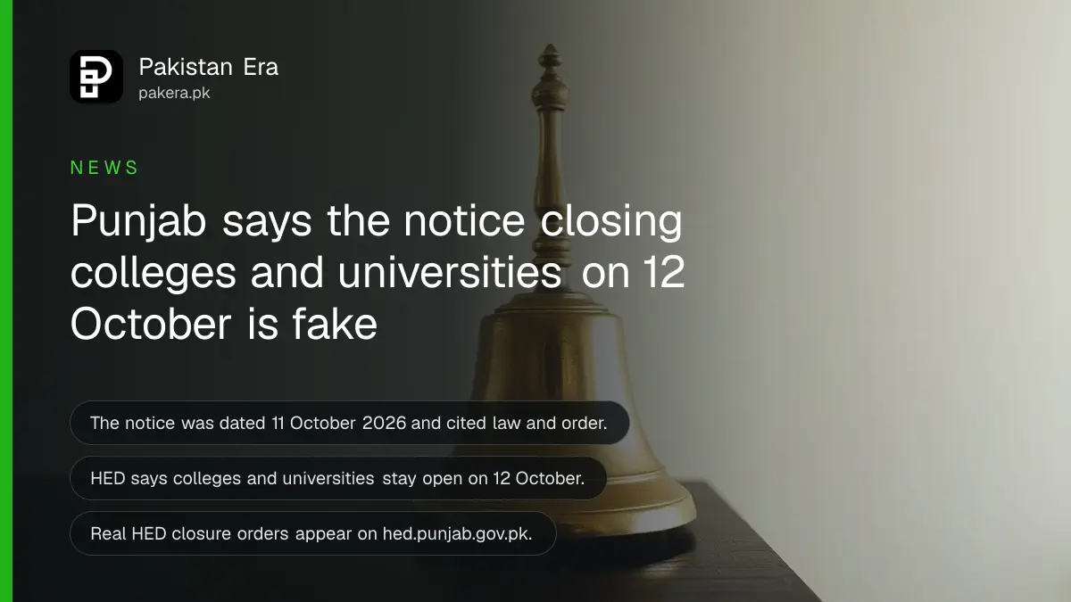 A brass school bell on a dark wooden table, for a news article on a fake Punjab college closure notice