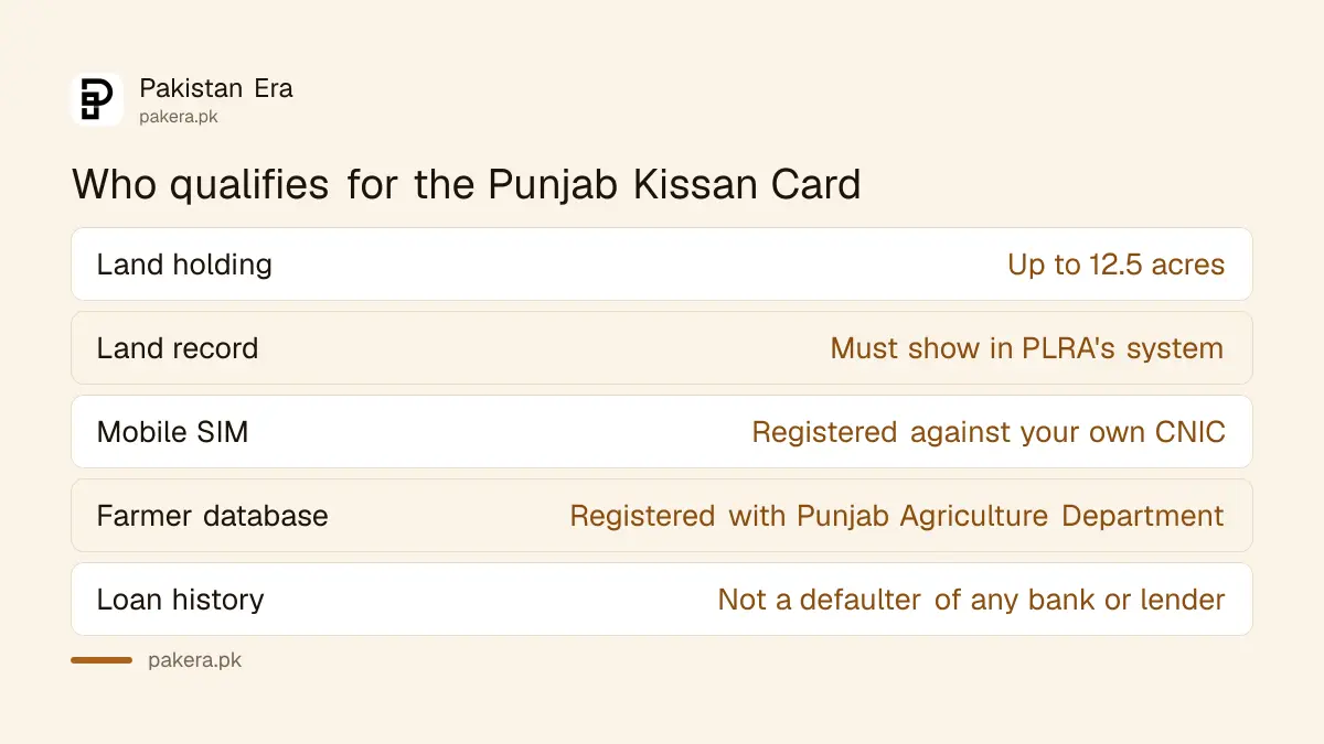 Eligibility requirements for the Punjab Kissan Card scheme