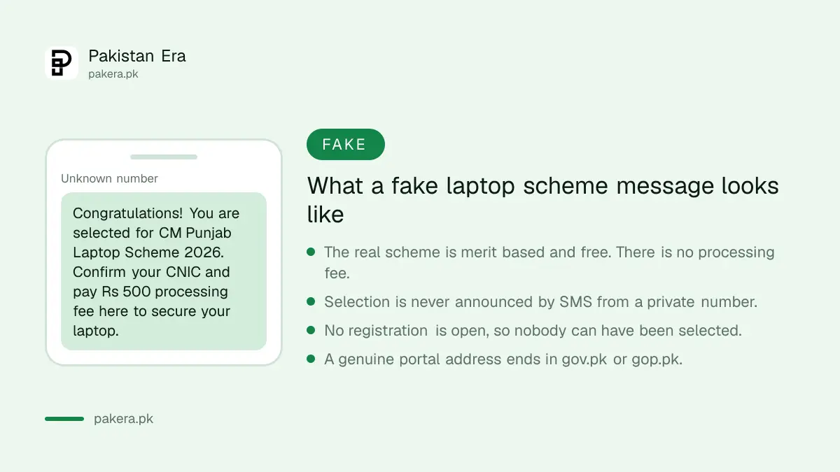 Example of a fake CM Punjab laptop scheme selection message and how to spot it