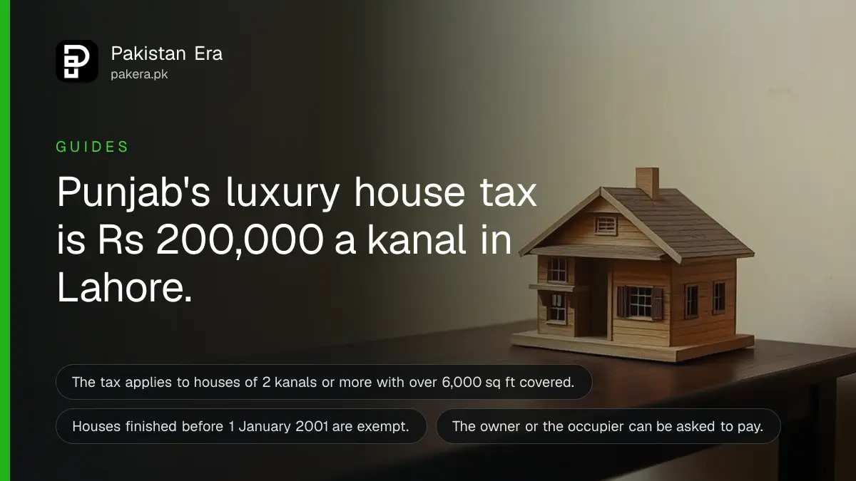 A small wooden house model on a dark wooden table, for a guide on luxury house tax punjab