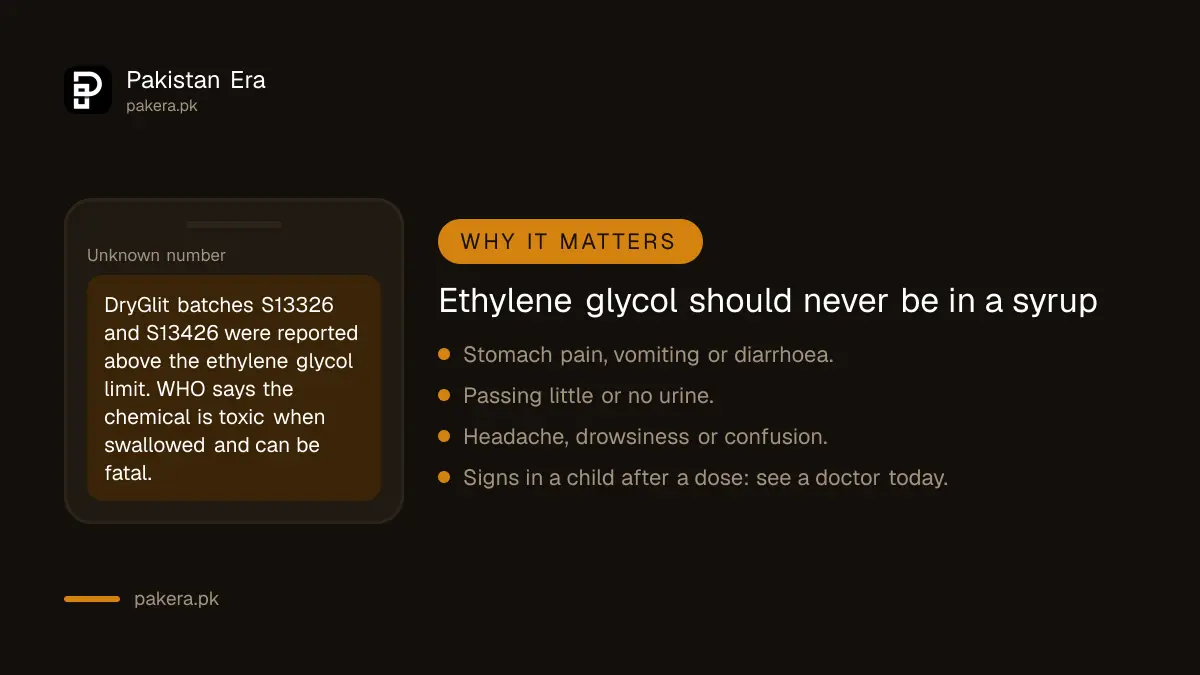 Why ethylene glycol in a syrup matters, and the warning signs the World Health Organization lists