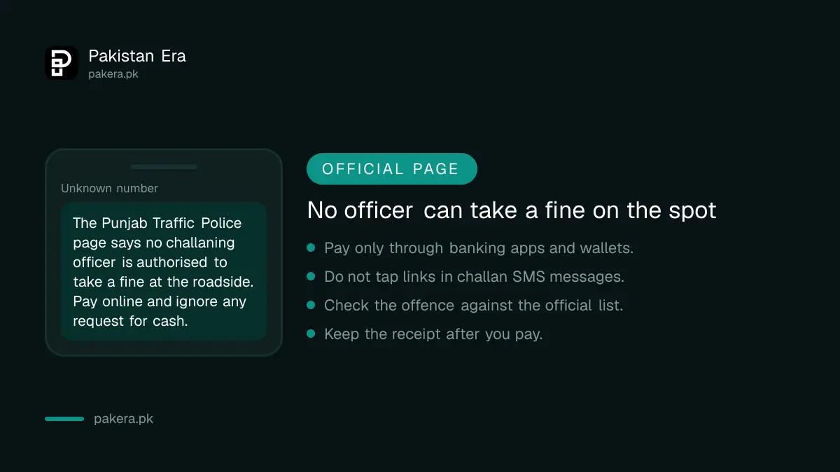 Warning that Punjab traffic officers cannot take a fine in cash on the spot