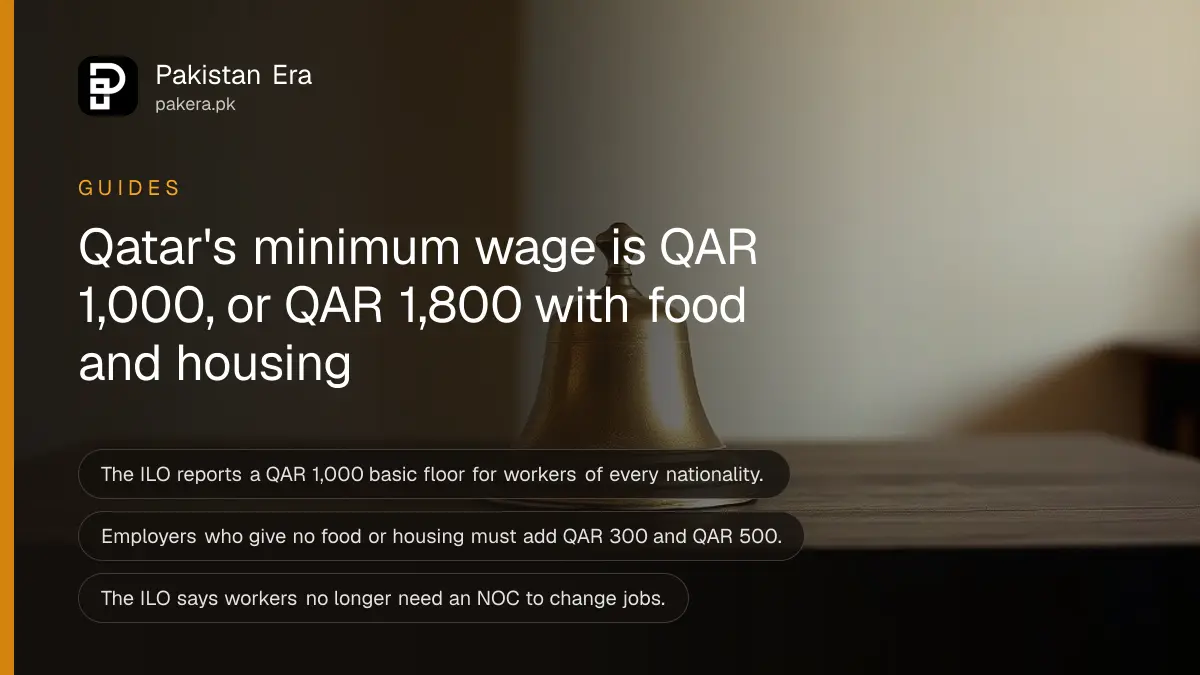 A brass bell on a dark wooden table, for a guide to the minimum wage in Qatar for Pakistani workers