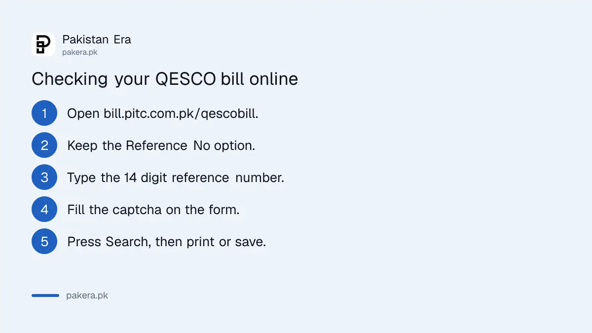 Five steps to check a QESCO electricity bill online on the PITC bill portal