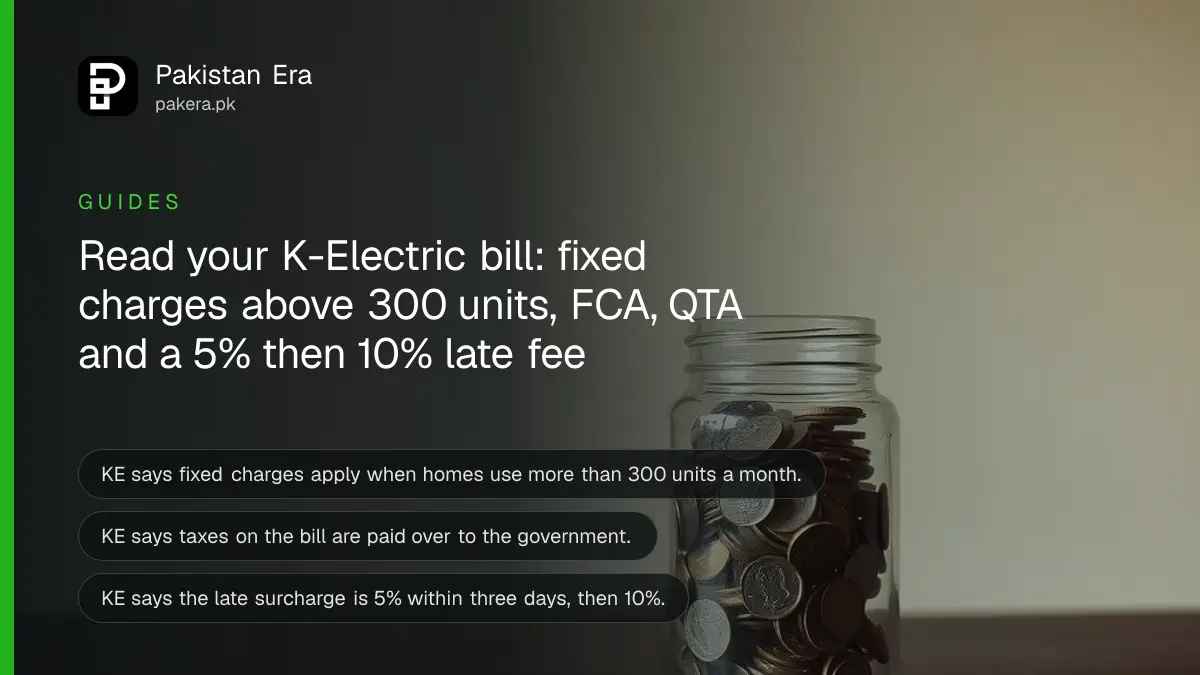 A glass jar of loose coins on a dark wooden table, for a guide to reading a K-Electric bill in Karachi