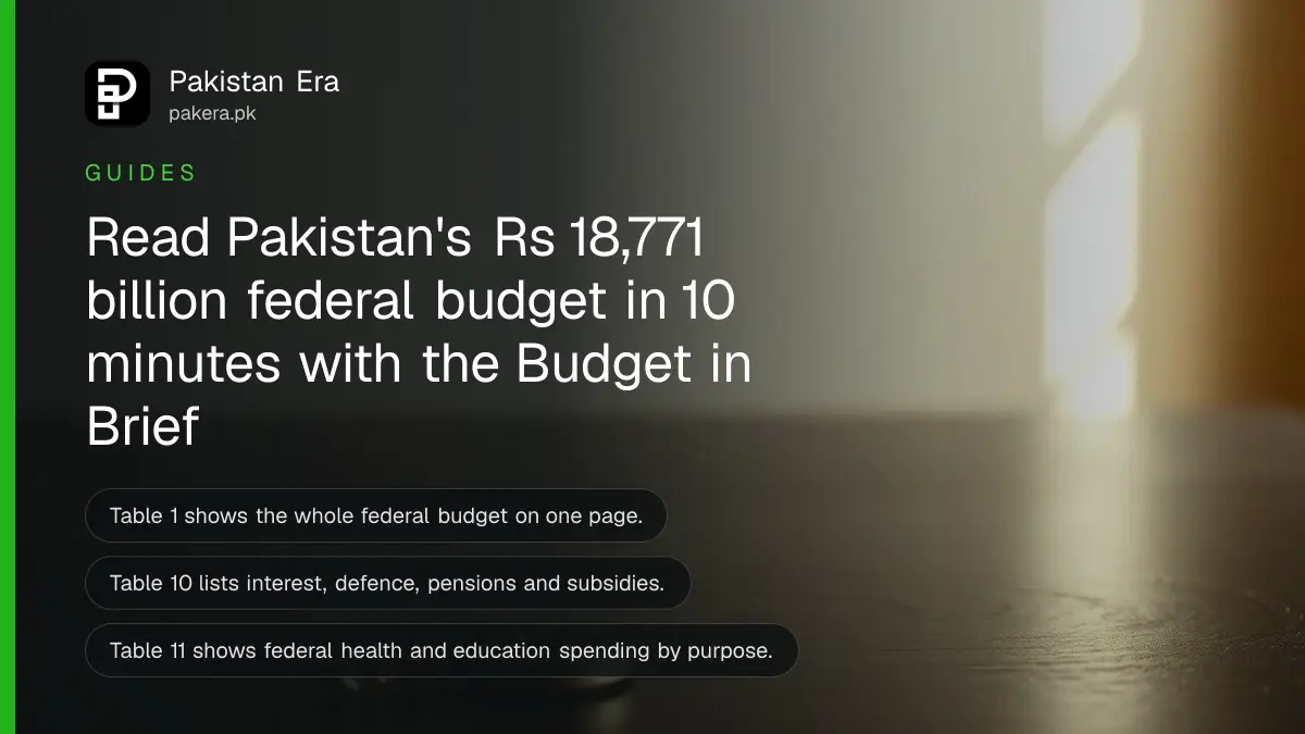 Plain brass key on a dark wooden table, for a guide to reading Pakistan's federal Budget in Brief