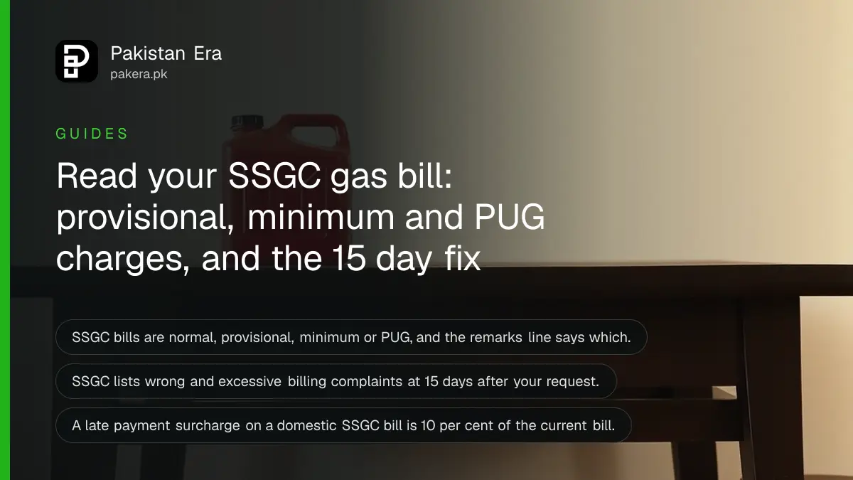 A red metal jerry can on a dark wooden table, for an article on ssgc gas bill