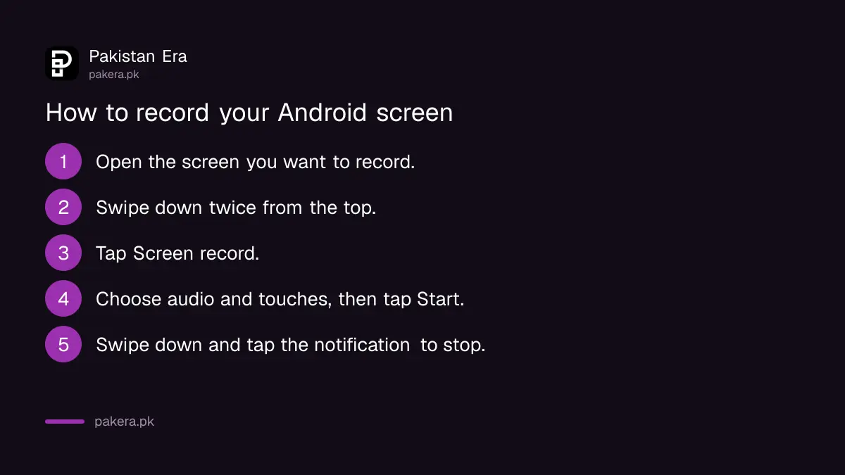 Steps to record an Android screen from Quick Settings