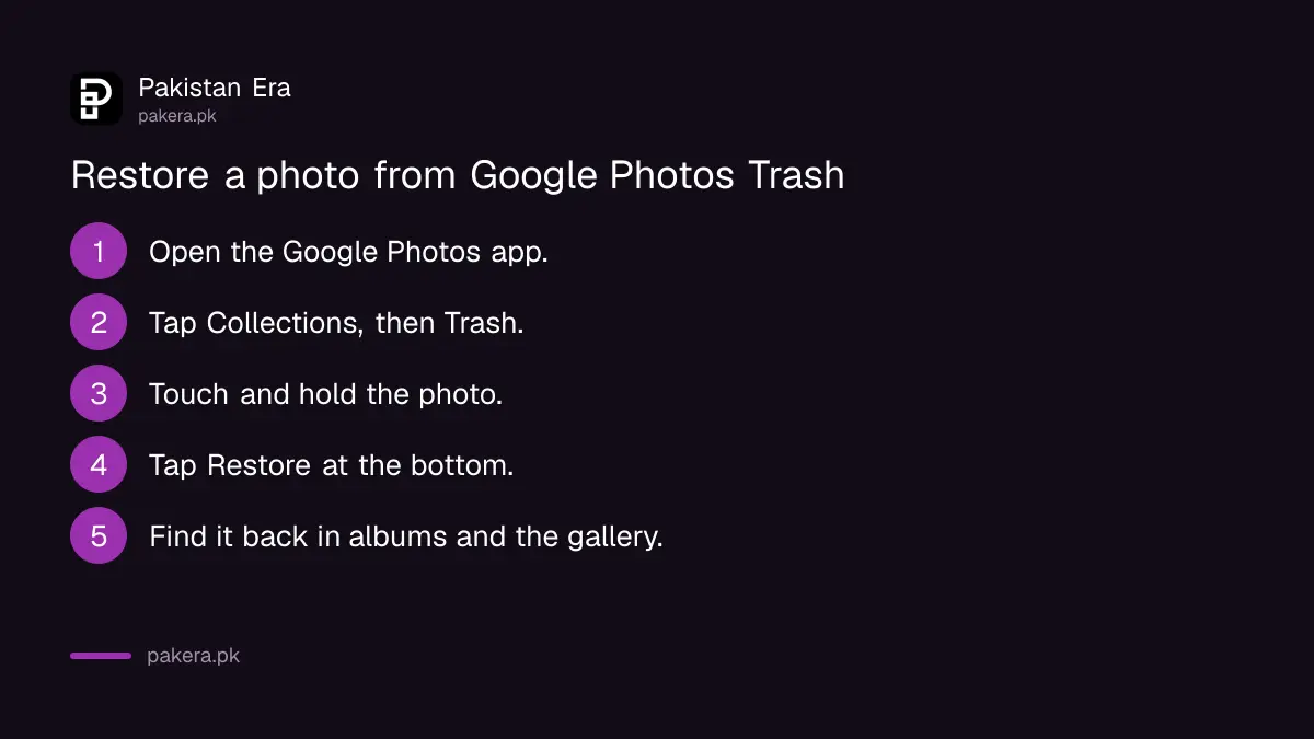 Steps to restore deleted photos from Google Photos trash on an Android phone