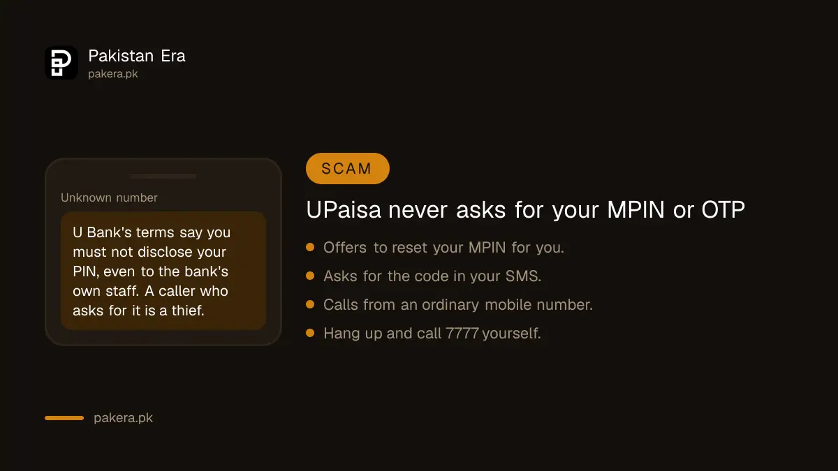 Warning that UPaisa and U Bank never ask for your MPIN or OTP