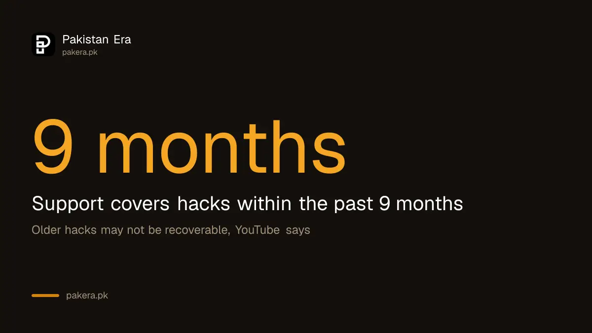 YouTube support for a hacked channel covers hacks from the past 9 months only