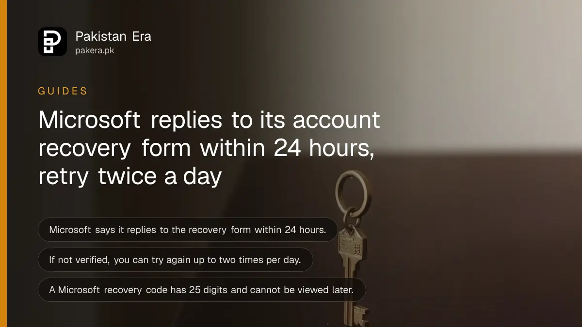 A brass key on a dark wooden table, for a guide to recovering a Microsoft account