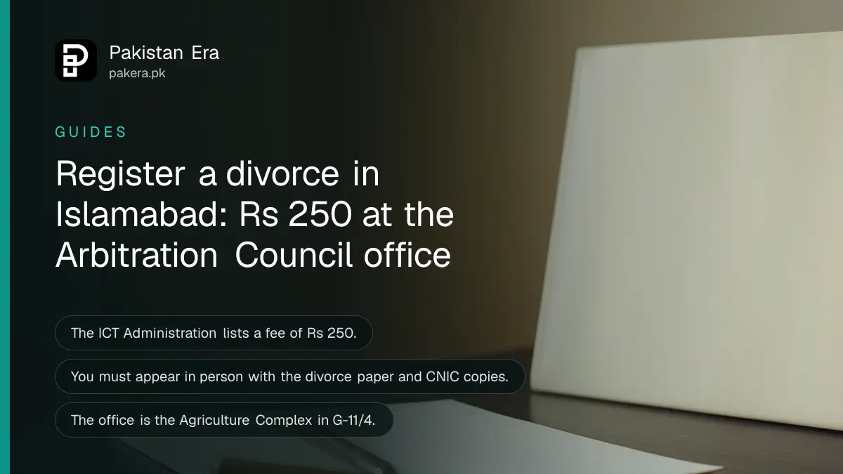 A closed cream folder and a wooden pen on a dark table, for a guide to divorce registration in Islamabad